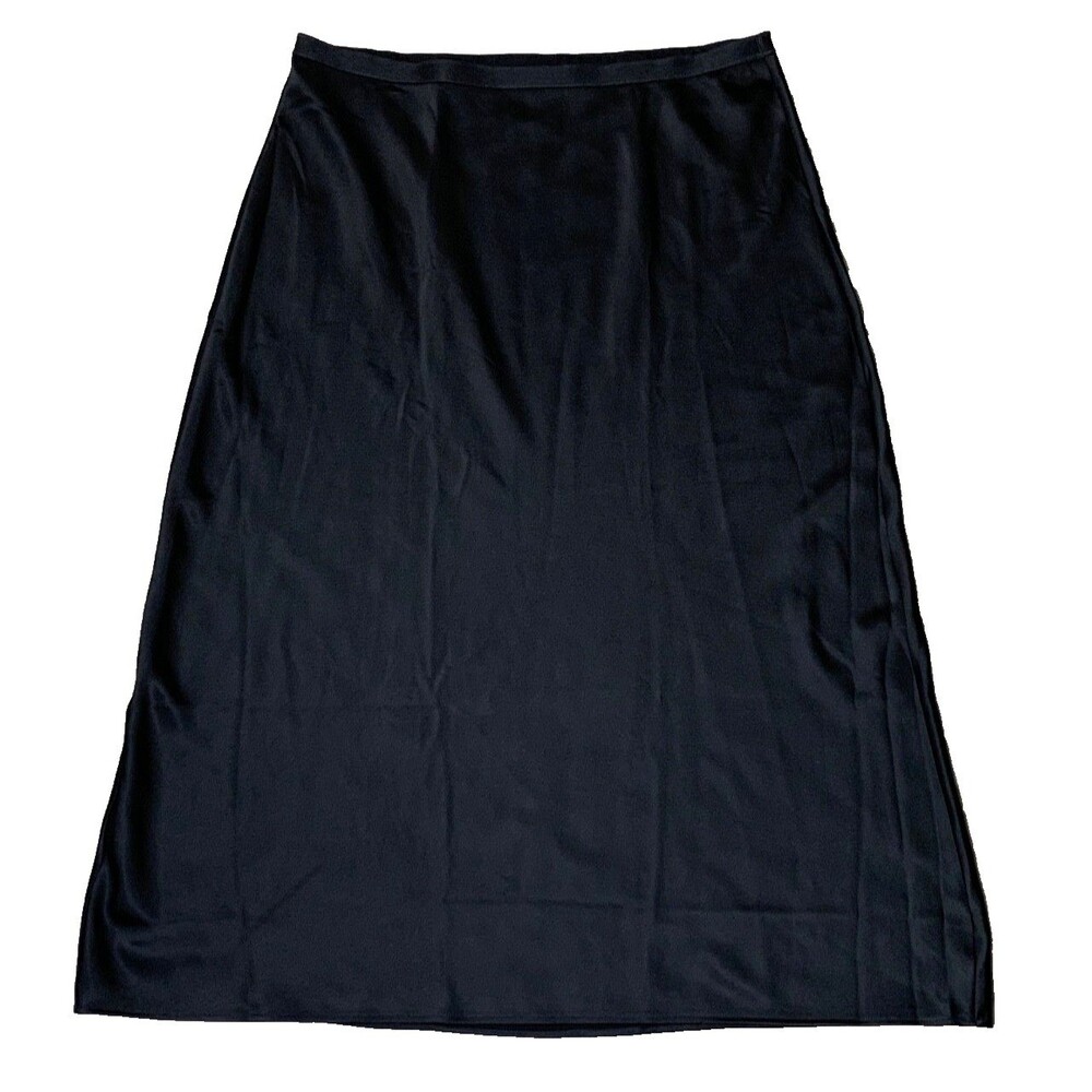 Victorias Secret Black Satin Slip Skirt Womens Size M Long Pull On Midi Maxi